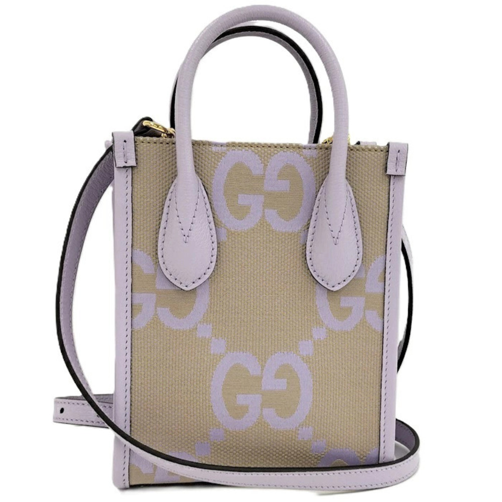 Gucci Handbag Jumbo GG Canvas Leather Beige Purple